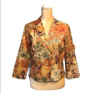 Spring Short Jacket Sz M Tangerine Orange Floral Nature New York Design Company